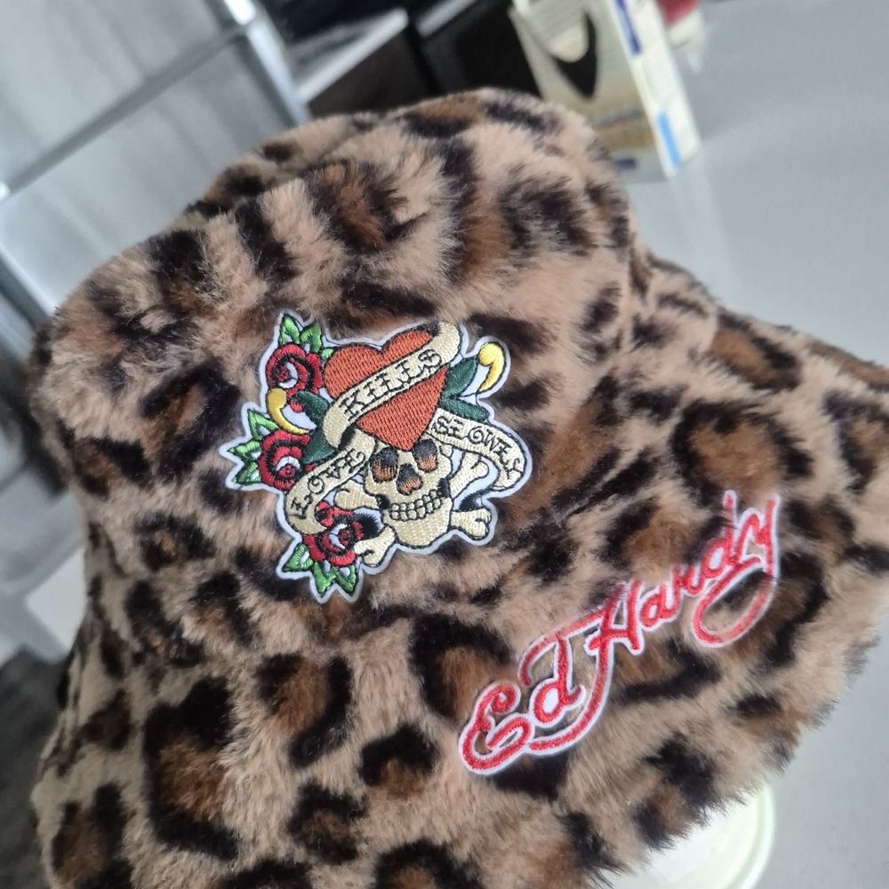 Ed Hardy Leopard Print Faux Fur Hat